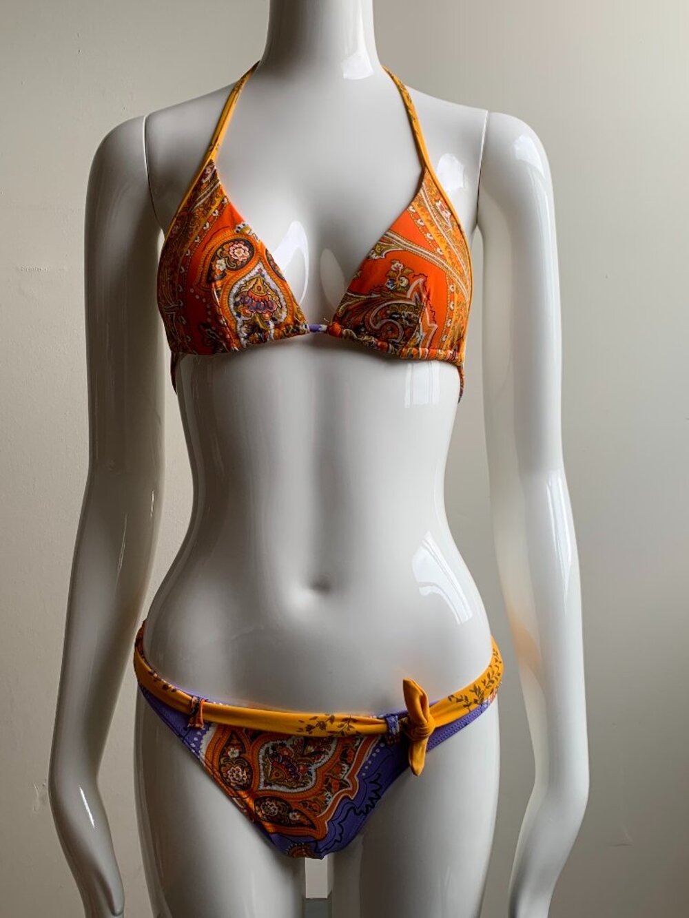 Sauvage orange & lilac belted paisley bikini